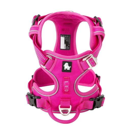 LYVQZPWLRHund mit Werkzeug, Haustiergeschirr, kein Ziehen, reflektierendes Hundegeschirr aus Nylon, verstellbar, Bequeme Kontrolle, Step-in(Fuchsia,X-Large) von LYVQZPWLR