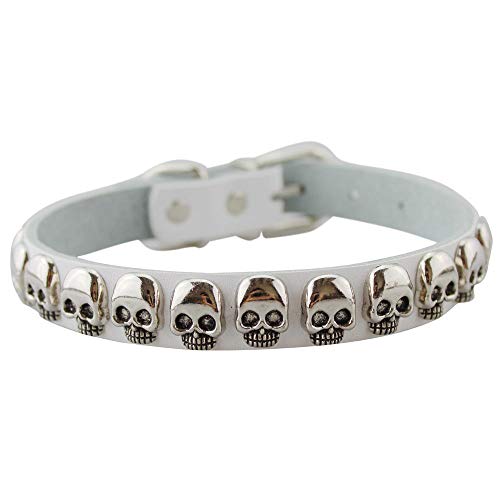 LYVQZPWLRHund mit Werkzeug, Haustierhalsband Leder Totenkopf Haustierhalsband Trend Persönlichkeit Kleine Mittelgroße Hunde Haustierprodukte Verstellbarer Hund(White,Small) von LYVQZPWLR