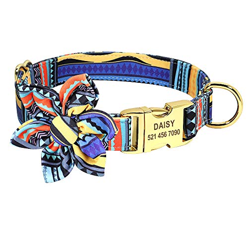 LYVQZPWLRHund mit Werkzeug, Haustierleinen, Bohemia Custom Hundehalsband, Hundeleine, Nylon, mit Blumenmuster, personalisiertes Hundehalsband(Blu,Large) von LYVQZPWLR