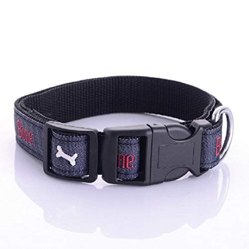 LYVQZPWLRHund mit Werkzeug, Haustierleinen, Leinen, neues Hundehalsband mit Cowboy-Knochenstickerei, Jeansknochen-Hundehalsbänder, verstellbar(Black,Small) von LYVQZPWLR