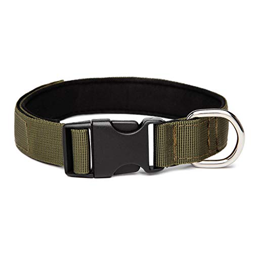 LYVQZPWLRHund mit Werkzeug, Haustierleinen, große Hundehalsbänder, Nylon, große Hundehalsbänder, bequemes Tauchtuch, gepolstertes Haustierhalsband, Metall-O-Ring(Army Green,Large) von LYVQZPWLR