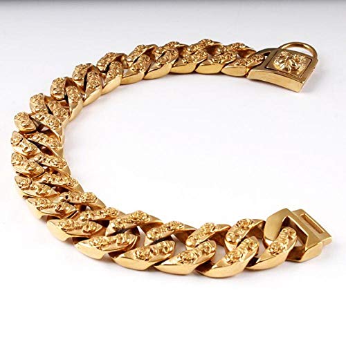 LYVQZPWLRHund mit Werkzeug, Haustierleinen Hundekettenhalsbandleine Edelstahl 32mm Pitbull Bulldog Halsbandleine Trainingshalsband Großes Hundehaustier(Gold Collar,L 32mmx50cm) von LYVQZPWLR