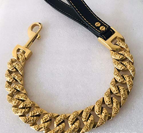 LYVQZPWLRHund mit Werkzeug, Haustierleinen Hundekettenhalsbandleine Edelstahl 32mm Pitbull Bulldog Halsbandleine Trainingshalsband Großes Hundehaustier(Gold Leash,5XL 100cm) von LYVQZPWLR