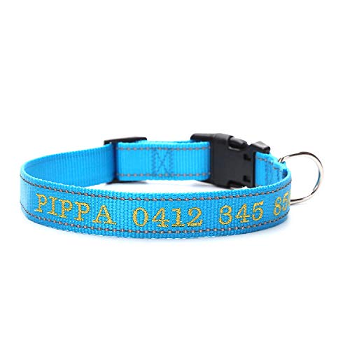 LYVQZPWLRHund mit Werkzeug, Haustierleinen Personalisiertes Hundehalsband Nylon Reflektierendes Halsband Stickerei Name Telefonnummer Individuelle Halsbänder Graviert(Blu,Large) von LYVQZPWLR