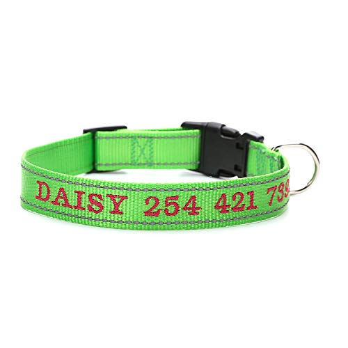 LYVQZPWLRHund mit Werkzeug, Haustierleinen Personalisiertes Hundehalsband Nylon Reflektierendes Halsband Stickerei Name Telefonnummer Individuelle Halsbänder Graviert(Grass Green,Small) von LYVQZPWLR