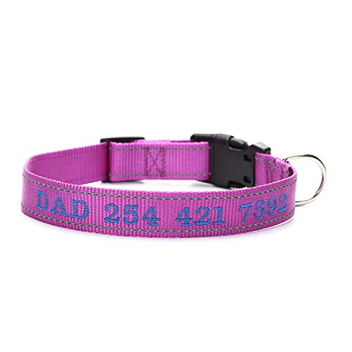 LYVQZPWLRHund mit Werkzeug, Haustierleinen Personalisiertes Hundehalsband Nylon Reflektierendes Halsband Stickerei Name Telefonnummer Individuelle Halsbänder Graviert(Purple,Large) von LYVQZPWLR