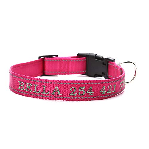 LYVQZPWLRHund mit Werkzeug, Haustierleinen Personalisiertes Hundehalsband Nylon Reflektierendes Halsband Stickerei Name Telefonnummer Individuelle Halsbänder Graviert(Rose red,Medium) von LYVQZPWLR