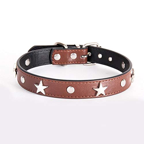 LYVQZPWLRHund mit Werkzeug, Hunde-Zugseil, mit Sternen besetztes Hundehalsband, Lederhalsband for Welpen, bequemes Katzenhalsband, verstellbare Haustierhalsbänder(Bruin,Small) von LYVQZPWLR