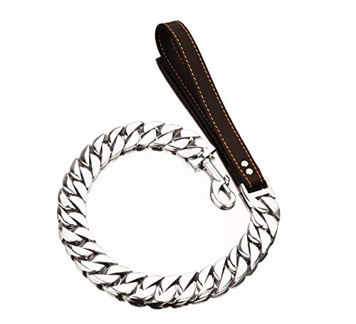 LYVQZPWLRHund mit Werkzeug, Hundetrainingsleine, 32 mm, Hundehalsbandkette, Gold, 316 Edelstahl, Bulldogge, Pitbull, Halsband, Haustierkette, Halskette, Training for große Hunde(Leash Only,XXL 60cm) von LYVQZPWLR