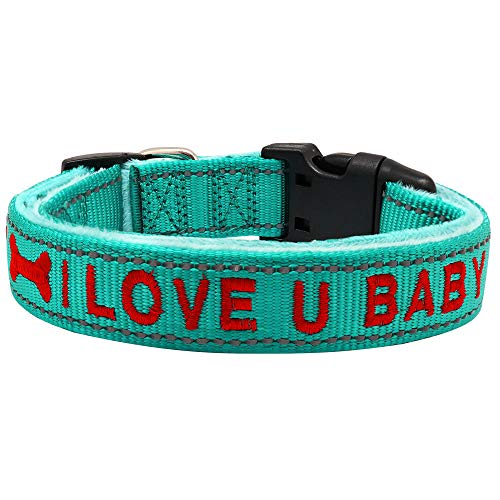 LYVQZPWLRHund mit Werkzeug, Hundetrainingsleine, personalisiertes reflektierendes Hundehalsband, Haustier-Welpen-Katzenhalsband, Stickerei, Telefonnamenshalsbänder(Light Green,Medium) von LYVQZPWLR
