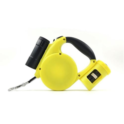 LYVQZPWLRHund mit Werkzeug, LED-Rollleine for Hunde, 5 m, Teleskop-Leine mit Kotbeutelspender, ABS + Chromhaken, Haustiere unter 20 kg, Sicherheit bei Nacht(Giallo) von LYVQZPWLR
