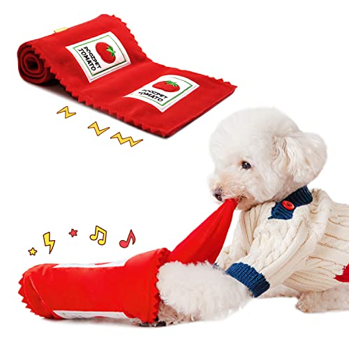 Welpenspielzeug, geeignet für kleine und mittelgroße Hunde und Katzen, simuliert das Reißen von Seidenpapier, kann Snacks verstecken, Hundespielzeug für Langeweile (Ketchup-Form) von LYWJJ