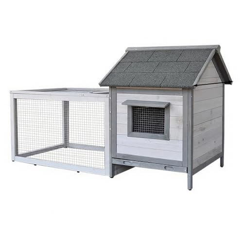 Hühnerstall mit Herausziehbarer Schublade und Wetterfestem Dach, Außengehege für Kaninchen, Geflügel und Kleintiere, Einfacher Reinigungszugang für Jede Jahreszeit(Gray) von LYXXJRYBHD