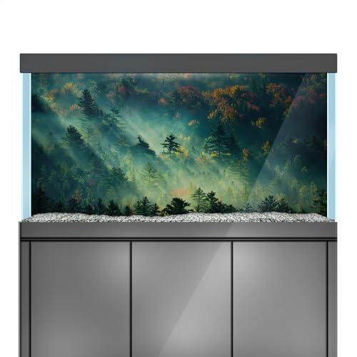 Aquarium Hintergrund Aufkleber Wald Bäume Licht Nebel Aquarium Reptilien Terrarium Dekor Poster (45 x 30 cm) von LYYAB