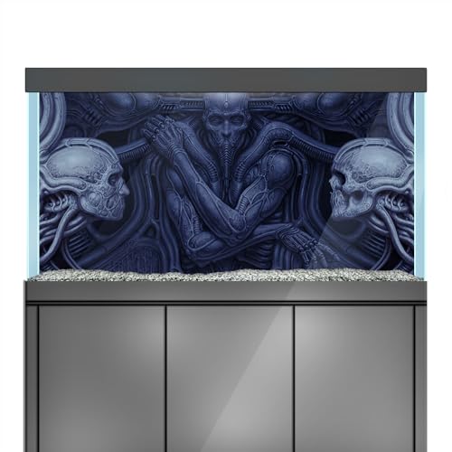 LYYAB Aquarium Hintergrund Aufkleber Alien Skull Blue Ritual Fish Tank Reptile Terrarium Dekor Poster (75 x 50 cm) von LYYAB