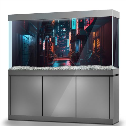 LYYAB Aquarium Hintergrund Aufkleber - Alley Neon City Selbstklebendes Aquarium Reptilien Terrarium Dekor Poster (75 x 50 cm) von LYYAB