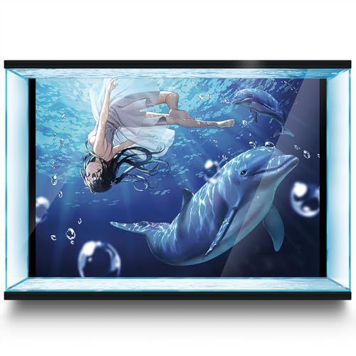 LYYAB Aquarium Hintergrund Aufkleber Anime Delfin Mädchen Ozean Aquarium Reptilien Terrarium Dekor Poster (120 x 60 cm) von LYYAB