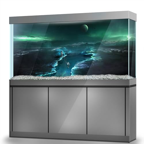 LYYAB Aquarium Hintergrund Aufkleber - Astronaut Aurora Mond Selbstklebend Fisch Tank Reptil Terrarium Dekor Poster (80 x 40 cm / (31,6 x 15,7 Zoll) von LYYAB