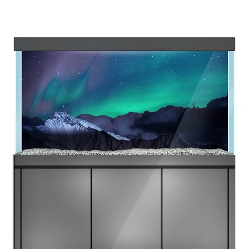 LYYAB Aquarium Hintergrund Aufkleber - Aurora, verschneite Gipfel, Sternenhimmel, Nachtszene Aquarium Reptilien Terrarium Dekor Poster (90 x 60 cm) von LYYAB