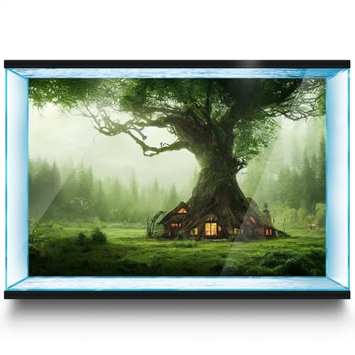 LYYAB Aquarium Hintergrund Aufkleber Baum Hütte Wald Fisch Tank Reptilien Terrarium Dekor Poster (90 x 60 cm) von LYYAB