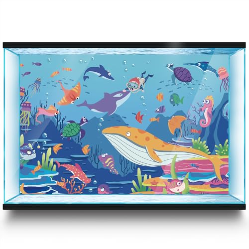 LYYAB Aquarium Hintergrund Aufkleber Cartoon Ozean Wal Delfin Aquarium Reptilien Terrarium Dekor Poster (75 x 50 cm) von LYYAB