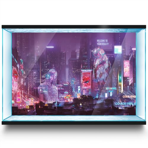 LYYAB Aquarium Hintergrund Aufkleber - City Neon Sign Fish Tank Reptile Terrarium Decor Poster (90 x 60 cm) von LYYAB