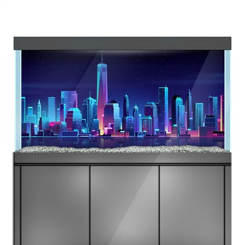 LYYAB Aquarium Hintergrund Aufkleber - City Skyline Building Night - Fish Tank Reptile Terrarium Decor Poster (60 x 40 cm) von LYYAB