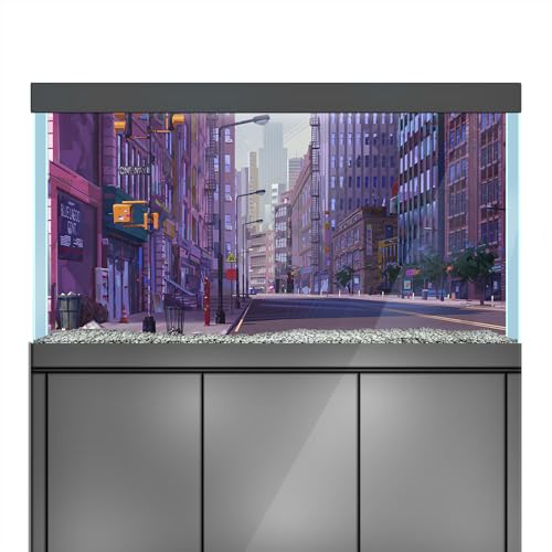 LYYAB Aquarium Hintergrund Aufkleber - City Street Purple - Fish Tank Reptile Terrarium Decor Poster (60 x 30 cm) von LYYAB