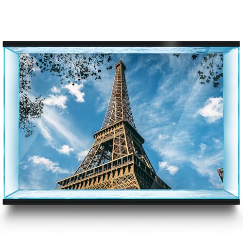LYYAB Aquarium Hintergrund Aufkleber - Eiffelturm Blauer Himmel - Aquarium Deko Poster Reptil Terrarium (90x60cm) von LYYAB