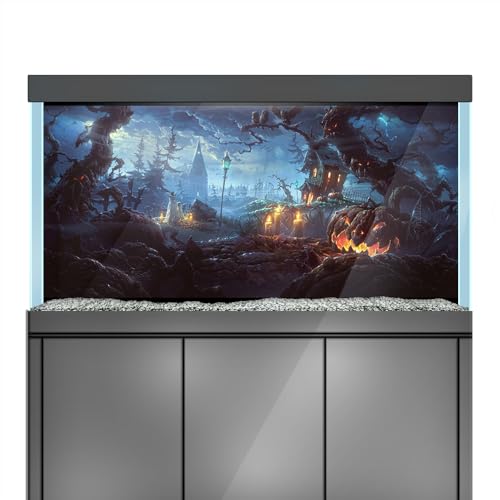 LYYAB Aquarium Hintergrund Aufkleber Kürbis Halloween Nacht Bäume Aquarium Reptilien Terrarium Dekor Poster (90 x 60 cm) von LYYAB