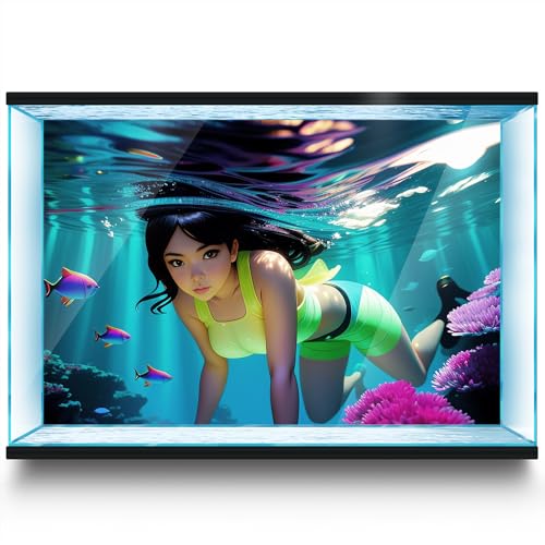 LYYAB Aquarium Hintergrund Aufkleber Mädchen Tauchen Koralle Fisch Tank Reptilien Terrarium Dekor Poster (120 x 60 cm) von LYYAB