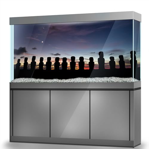 LYYAB Aquarium Hintergrund Aufkleber - Osterinsel Moai Statue Selbstklebendes Aquarium Reptilien Terrarium Dekor Poster (60 x 40 cm/(23,6 x 15,7 Zoll) von LYYAB