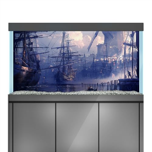 LYYAB Aquarium Hintergrund Aufkleber Port Segelboot Stadt Fisch Tank Reptilien Terrarium Dekor Poster (45 x 30 cm) von LYYAB