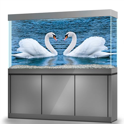 LYYAB Aquarium Hintergrund Aufkleber Schwäne Herzform Selbstklebend Aquarium Reptilien Terrarium Dekor Poster (75 x 50 cm) von LYYAB