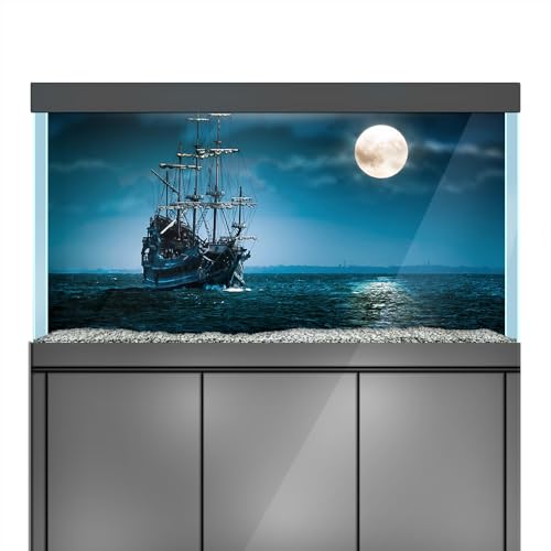 LYYAB Aquarium Hintergrund Aufkleber Segelboot Mond Nacht Fisch Tank Reptilien Terrarium Dekor Poster (90 x 60 cm) von LYYAB