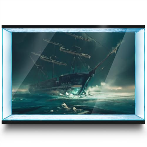 LYYAB Aquarium Hintergrund Aufkleber Segelboot Sturmwelle Aquarium Reptilien Terrarium Dekor Poster (120 x 60 cm) von LYYAB