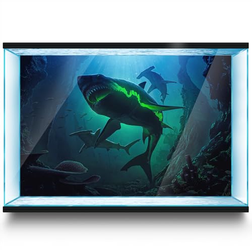 LYYAB Aquarium Hintergrund Aufkleber - Shark Underwater Blue Green - Fish Tank Reptile Terrarium Decor Poster (60 x 40 cm) von LYYAB