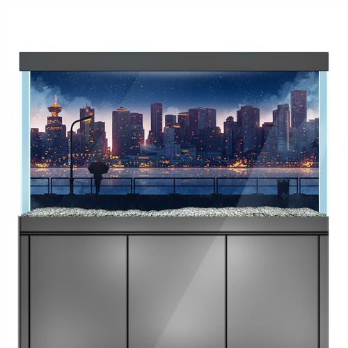 LYYAB Aquarium Hintergrund Aufkleber - Stadt Reflexion Gebäude Nacht - Aquarium Reptilien Terrarium Dekor Poster (120 x 60 cm) von LYYAB