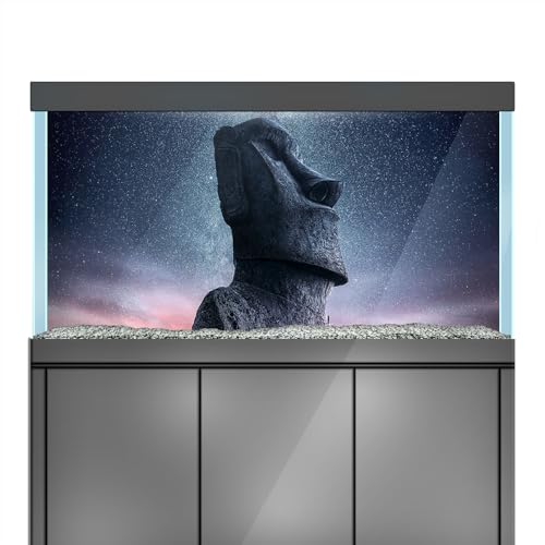 LYYAB Aquarium Hintergrund Aufkleber - Statue Sterne Nachthimmel Osterinsel - Deko Poster für Aquarium Reptil Terrarium (60x30cm) von LYYAB