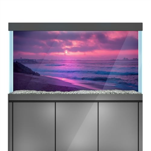LYYAB Aquarium Hintergrund Aufkleber - Strand Sonnenuntergang Rosa Welle - Aquarium Reptilien Terrarium Dekor Poster (90 x 60 cm) von LYYAB