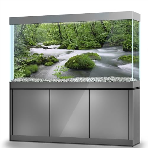 LYYAB Aquarium Hintergrund Aufkleber - Stream Moos Wald - Selbstklebendes Aquarium Reptilien Terrarium Dekor Poster (60 x 30 cm/(23,6 x 11,8 Zoll) von LYYAB
