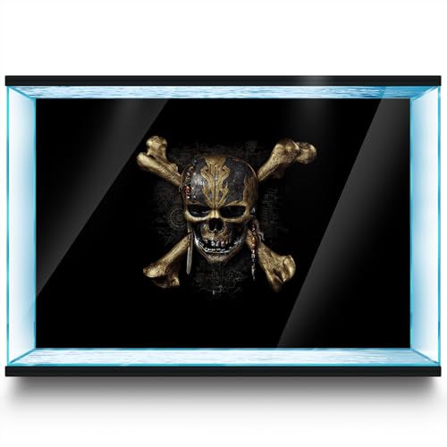 LYYAB Aquarium Hintergrund Aufkleber - Totenkopf Piraten Symbol Fisch Tank Reptil Terrarium Dekor Poster (90 x 60 cm) von LYYAB