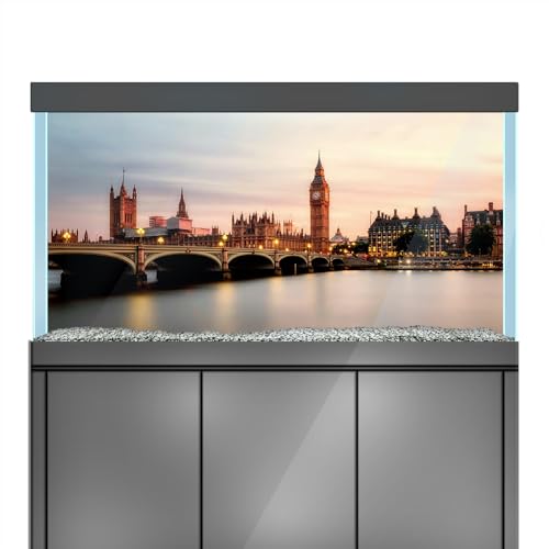 LYYAB Aquarium Hintergrund Aufkleber - UK Big Ben Thames River - Fish Tank Reptile Terrarium Dekor Poster (90 x 60 cm) von LYYAB