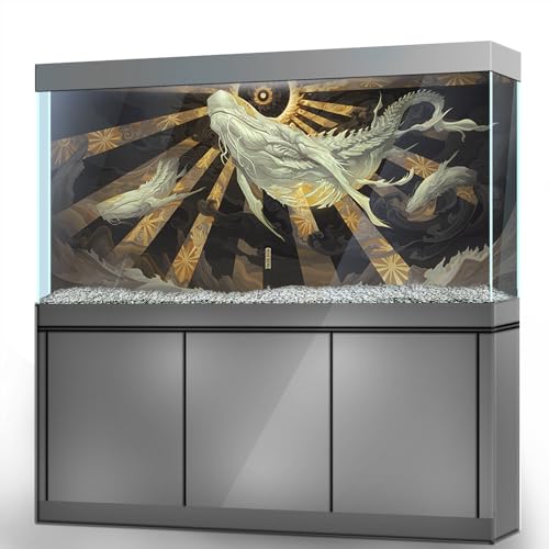 LYYAB Aquarium Hintergrund Aufkleber - Whale China Gold - Fish Tank Reptile Terrarium Decor Poster (75 x 50 cm/(74.9 x 49.8 cm)) von LYYAB