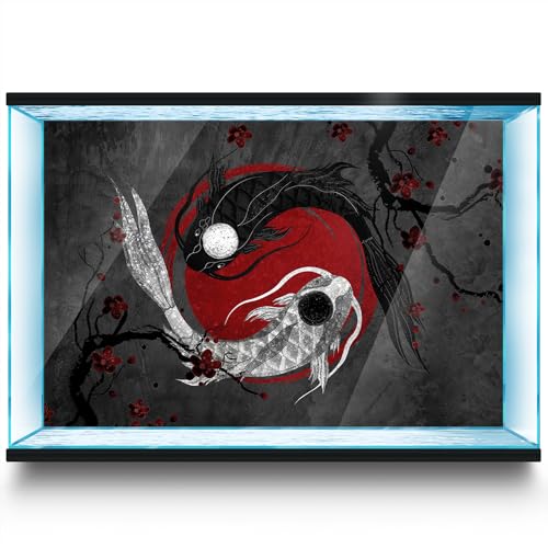 LYYAB Aquarium Hintergrund Aufkleber Yin und Yang Koi Oriental Fish Tank Reptile Terrarium Dekor Poster (90 x 60 cm) von LYYAB