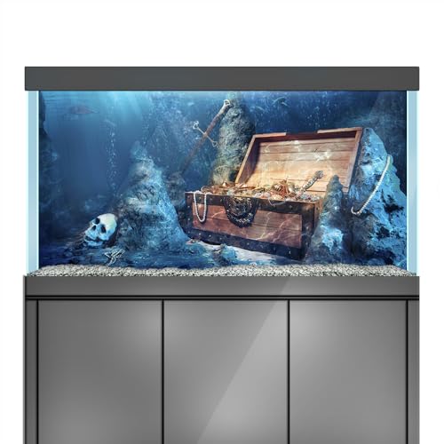 LYYAB Aquarium-Hintergrundaufkleber – Unterwasser-Schatztruhe Schmuck – Aquarium-Reptilien-Terrarium-Dekor-Poster (120 x 60 cm) von LYYAB