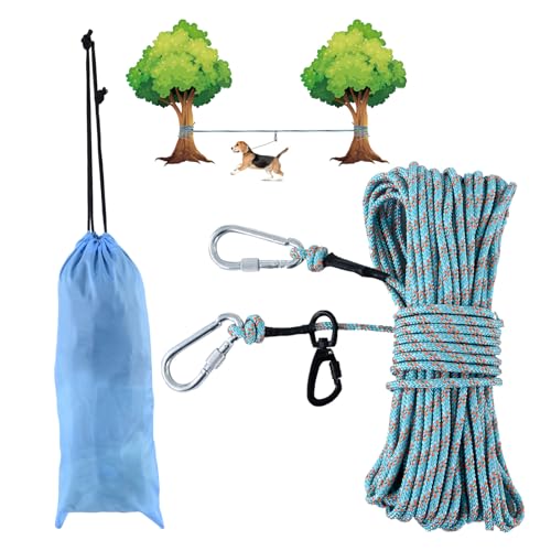 LZ.MZXU Hundeleinenkabel für Camping, 15,2 m/22,9 m/30,5 m, tragbares Überkopf-Trolley-System für Hunde bis zu 136 kg, Campingleine für Hof, reflektierendes Auslaufkabel für Camping, Park (Cyan) von LZ.MZXU