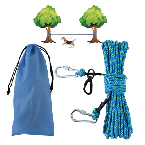 LZ.MZXU Hundeleinenkabel für Camping, 15,2 m/22,9 m/30,5 m, tragbares Überkopf-Trolley-System für Hunde bis zu 136 kg, Campingleine für Hof, reflektierendes Auslaufkabel für Camping, Park (blau) von LZ.MZXU