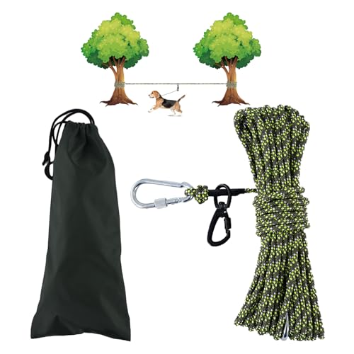 LZ.MZXU Hundeleinenkabel für Camping, 15,2 m/22,9 m/30,5 m, tragbares Überkopf-Trolley-System für Hunde bis zu 136 kg, Campingleine für Hof, reflektierendes Auslaufkabel für Camping, Park (grün) von LZ.MZXU