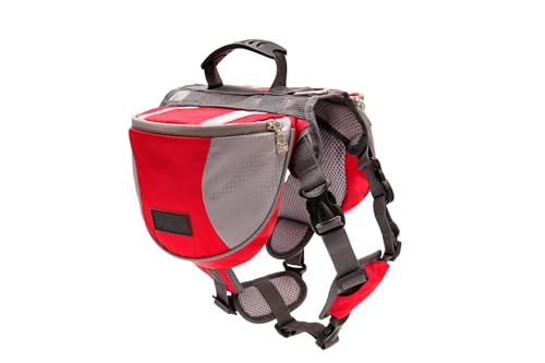 Hunderucksackgeschirr, Reise Camping Hund Satteltasche Hund Wanderrucksack, mit reflektierendem Streifen für kleine, mittelgroße und große Hunde (Color : A, Size : L) von LZFCDMD